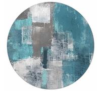 Large Round Area Rug for Living Room Turquoise and Grey Abstract Art Painting Teal Decorative Rug Carpet Floor Mat Yoga Mat for Bedroom Kids Room Home Decor 3.3 ft
