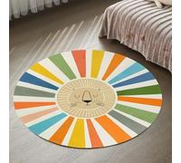 Large Round Area Rugs Carpets for Living Room Bedroom Carpet for Dining Room Office,colourful Black Tea Blue Green Rainbow Stripe Lion Pattern,Beige,ø 180 cm