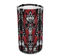 Large Round Canvas Storage Basket with Handles, Tall Foldable Storage Collapsible Bin for Laundry Clothes Bedroom Office Print Vintage Gothic Coat of Red Arms Rose Wings Skulls Bones