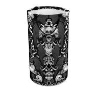 Large Round Canvas Storage Basket with Handles, Tall Foldable Storage Collapsible Bin for Laundry Clothes Bedroom Office Print Retro Vintage Gothic Coat of Arms Rose Wings Skulls Bones