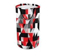 Large Round Canvas Storage Basket with Handles, Tall Foldable Storage Collapsible Bin for Laundry Clothes Bedroom Office Print Seamless Triangles Geometric Shapes Black Red White Grey