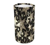 Large Round Canvas Storage Basket with Handles, Tall Foldable Storage Collapsible Bin for Laundry Clothes Bedroom Office Print Gold Golden Shiny Sparkles and Sequins in The Form of Stars