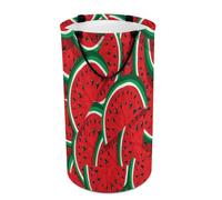 Large Round Canvas Storage Basket with Handles, Tall Foldable Storage Collapsible Bin for Laundry Clothes Bedroom Office Print Watermelon Red Fruit Slices Texture