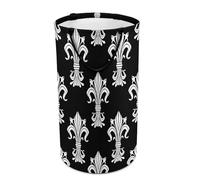 Large Round Canvas Storage Basket with Handles, Tall Foldable Storage Collapsible Bin for Laundry Clothes Bedroom Office Print Silver White Victorian Fleur De Lis Seamless Pattern On Black