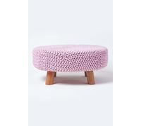 Large Round Cotton Knitted Footstool on Legs Homescapes Bright Pink One Size