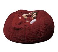 Large Round Faux Fur Pouf Chair for Adults - Soft and Cozy Living Room Furniture 7 Feet (180 × 90 cm) Burgundy Color Stylish Lounge Seat and Bed Cover