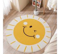 Large Round Kids Rug 200cm, Washable Non Slip Soft Play Mat, Nursery Decor, Children's Room living room, bedroom Cartoon smiley face, yellow and creamy