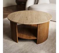 Large Round Mango Wood Coffee Table with Storage - Ivan