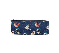 Large Round Pencil Case,Makeup Pouch,Zipper Pencil Bag Pouch Stationery Bag Pen Holder for Daily Essentials School,College,Work & Office,Cute Doodle Boys Rockets Foxes and Cats Floating in Space