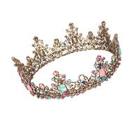 Large round Retro Tiara in Golden Alloy Crown Headwear | Colorful Jelly Tone Complete Loop Design, Lightweight Portable Wear, Eye Catching Jewellery Decoration