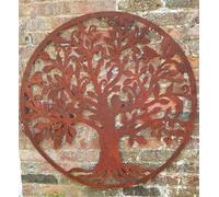 Large Round Rustic Metal Outdoor Garden Tree and Bird Wall Art Screen 1m diameter