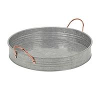 Large Round Sparkling Wine Champagne Beer Bottles Drinks Beverages Ice Cooler Cold Galvanised Steel Metal Drinks Tub Bucket Serving Tray Buffet Bar Platter with Copper Handles for Parties, BBQ's
