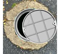 Large Round Stainless Steel Drain Manhole Cover - 13.4" Sewage Lid & Frame for Parks Streets Sidewalks - Hidden Cover Ideal for Outdoor Use