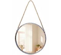 Large Round Wall Mirror Grey Slim Metal Frame, 52x52cm, Jute Rope, Vintage Rustic Metal Frame Wall Mount Glass Vanity Mirror Industrial Style for Bathroom, Bedroom, Hallway Decoration (Grey52cm)