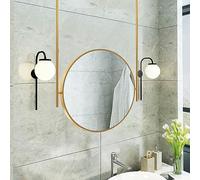 Large Round Wall Mirror with Gold Metal Frame Floating Makeup Mirror for Bathroom CeilingMounted Hanging Rod Home Decor (Diameter: 50cm/19.7 inches)