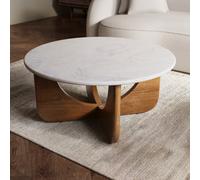 Large Round White Marble and Mango Wood Coffee Table - Ivan