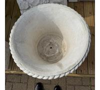 Large Round White Stone Cast Wicker/flower Design Planter Pot