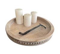 Large Round Wood Decorative Tray - Brown Bead Tray for Coffee Table Rustic Wooden Trays Decor Kitchen Counter Circle Tray Vintage Centerpiece for Living Room Candle Holder Home Organizer (16 inch)