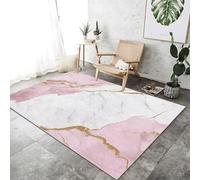 Large Rug 100x150 cm, Pink Machine Washable Fluffy Non-Shedding Anti-Slip Carpet - Elegant Marble pattern for Living Room Bedroom Office Dining Room Lounge