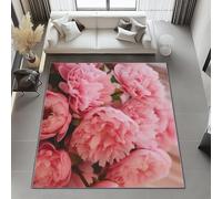 Large Rug 100x150 cm, Pink Machine Washable Fluffy Non-Shedding Anti-Slip Carpet - Realism Peony pattern for Living Room Bedroom Office Dining Room Lounge