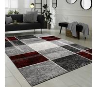 Large Rug Checked Short Pile Marble Effect Mottled Modern Grey Black Red