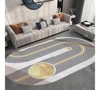 Large Rug for Bedroom Living Room Bedside Large Area Ellipse Carpet Soft Oval Non slip Area Rugs Modern Lines Abstract Yellow Black Cream 200 X 300cm