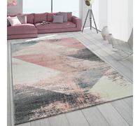Large Rug Grey White Pink Pastel Triangle Pattern Vintage Design Short Pile