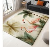 Large Rug Living Room 120 x 180 cm, Beige Fluffy 3D Area Rugs for Bedroom Watercolour Flamingo Palm Trees Washable Anti Slip Modern Floor Carpet Mat, for Dining Room Kitchen Office
