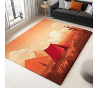 Large Rug Living Room 120 x 180 cm, Orange Fluffy 3D Area Rugs for Bedroom Minimalism Desert Tent Mountains Cacti Washable Anti Slip Modern Floor Carpet Mat, for Dining Room Kitchen Office