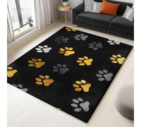 Large Rug Living Room 140 x 200 cm Black Fluffy 3D Area Rugs for Bedroom, Minimalism Cat Paw Print Washable Anti Slip Modern Floor Carpet Mat for Dining Room Kitchen Office