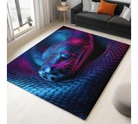 Large Rug Living Room 160 x 230 cm, Black Fluffy 3D Area Rugs for Bedroom Animals Python Washable Anti Slip Modern Floor Carpet Mat, for Dining Room Kitchen Office