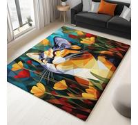Large Rug Living Room 160 x 230 cm, Colourful Fluffy 3D Area Rugs for Bedroom Geometric Cubism Garden Cat Washable Anti Slip Modern Floor Carpet Mat, for Dining Room Kitchen Office