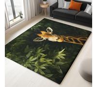 Large Rug Living Room 160 x 230 cm Dark Fluffy 3D Area Rugs for Bedroom, Animal Jungle Giraffe Washable Anti Slip Modern Floor Carpet Mat for Dining Room Kitchen Office