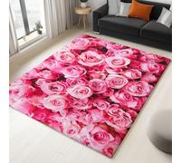 Large Rug Living Room 160 x 230 cm, Pink Fluffy 3D Area Rugs for Bedroom Plants Pink Rose Washable Anti Slip Modern Floor Carpet Mat, for Dining Room Kitchen Office