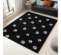 Large Rug Living Room 90 x 150 cm, Black Fluffy 3D Area Rugs for Bedroom Minimalism Paw Print Washable Anti Slip Modern Floor Carpet Mat, for Dining Room Kitchen Office