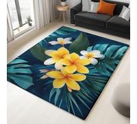 Large Rug Living Room 90 x 150 cm Green Fluffy 3D Area Rugs for Bedroom, Watercolor Tropical Flowers Palm Leaves Washable Anti Slip Modern Floor Carpet Mat for Dining Room Kitchen Office