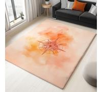 Large Rug Living Room 90 x 150 cm, Light Orange Fluffy 3D Area Rugs for Bedroom Watercolour Background Compass Washable Anti Slip Modern Floor Carpet Mat, for Dining Room Kitchen Office
