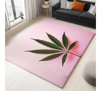Large Rug Living Room 90 x 150 cm, Pink Fluffy 3D Area Rugs for Bedroom Plants Cannabis Leaf Washable Anti Slip Modern Floor Carpet Mat, for Dining Room Kitchen Office