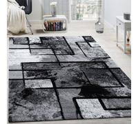 Large Rug Modern Short Pile Abstract Paint Effect Black Grey Charcoal