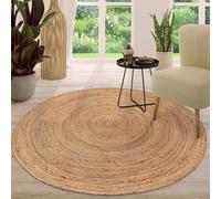 TT Home Natural Rug Jute Area Rug Livingroom Large Rug Round Boho Bohemian Handcrafted, colour:Nature 3, Size:80 cm Rund