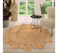 TT Home Natural Rug Jute Area Rug Livingroom Large Rug Round Boho Bohemian Handcrafted, colour:Nature, Size:80 cm Rund