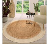 TT Home Natural Rug Jute Area Rug Livingroom Large Rug Round Boho Bohemian Handcrafted, colour:Ivory, Size:200 cm Rund
