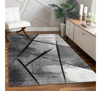 Large Rug Short Pile Modern Pattern Abstract Geometric Grey Black
