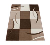 Paco Home Large Rug With Contour Cut Checked Pattern Brown Beige, Size:60x110 cm