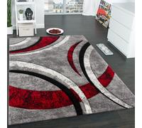 Large rug with contour cut pattern striped grey black red mottled