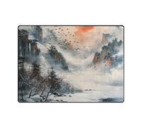 Large Rugs 4.8x6.6 Minimalist Carpets and Rugs for Bedroom Dining Room Farmhouse Nursery Home Office (4.8'x6.6' Natural)-Sunset Landscape Chinese Ink Painting