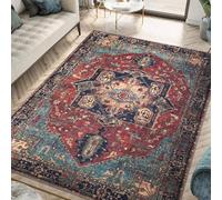 Large Rugs 5.2 x 7.5 ft,Navy Blue Red Green Vintage Distressed Traditional,Multicolour,160 x 230 cm, Washable Rug for Living Room Bedroom Dining Room House Warming Carpet