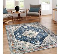 Large Rugs 5.2 x 8.5 ft, Blue Floral Orange Distressed Traditional Multicolour,Navy,160 x 260 cm, Washable Rug for Living Room Bedroom Indoor/Outdoor Home Office Decoration Carpet