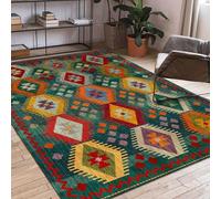 Large Rugs 5.2 x 8.5 ft,Red Green Orange Yellow Geometric Retro Traditional,Green,160 x 260 cm, Washable Rug for Living Room Bedroom Indoor/Outdoor Home Office Decoration Carpet