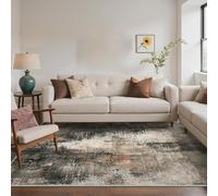 Large Rugs 5 x 8 ft,Black Cream Brown Orange Abstract Distressed,Multicolour,155 x 245 cm, Washable Rug for Living Room Decoration Bedroom Dining Table Carpet